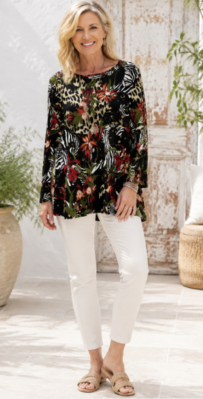 Chico's 3 Touch of Cool Paradise Layering xl traveler Top Wild Poppy whimsygoth